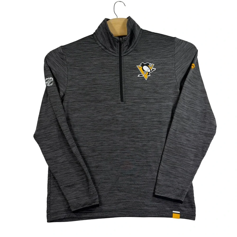 Fanatics Quarter Zip Pullover Mens Medium Grey Pittsburgh Penguins NHL Pro